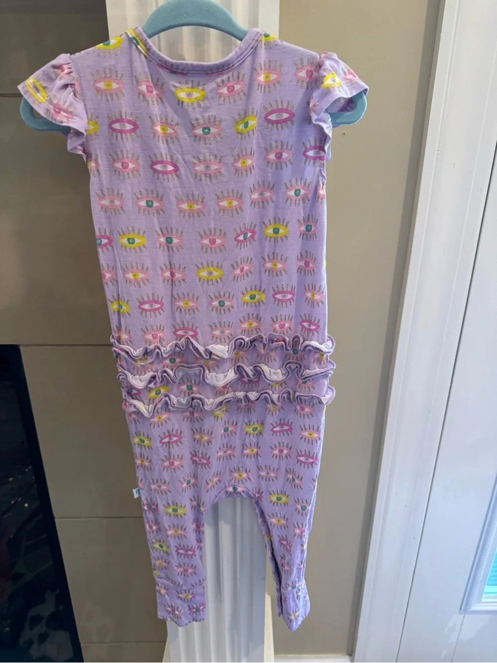 Posh Peanut Lavender Eye Print Ruffle Romper